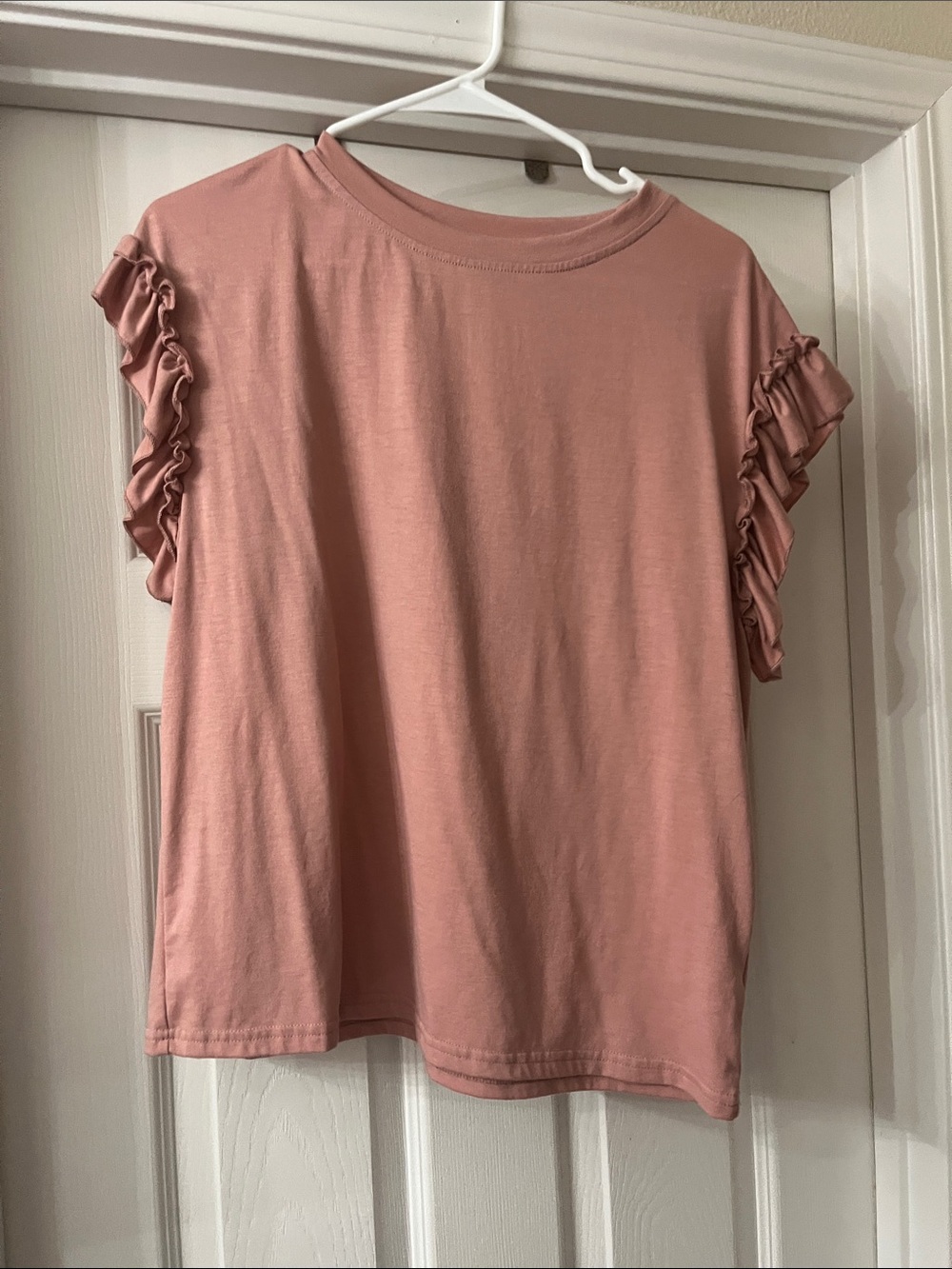 SHEIN Ruffle Sleeve Short Sleeve Tee - Dusty Pink
